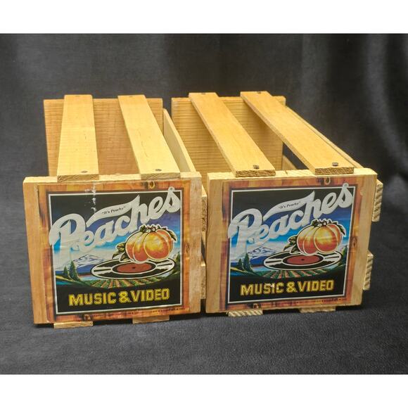 Vintage Peaches Music CD Wooden Crate Record Store Display Box 12x6x6 Set of 2 - Picture 1 of 12